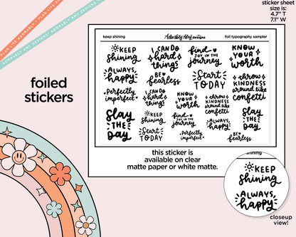 Foiled Keep Shining Motivational Deco Typography Sampler Planner Stickers