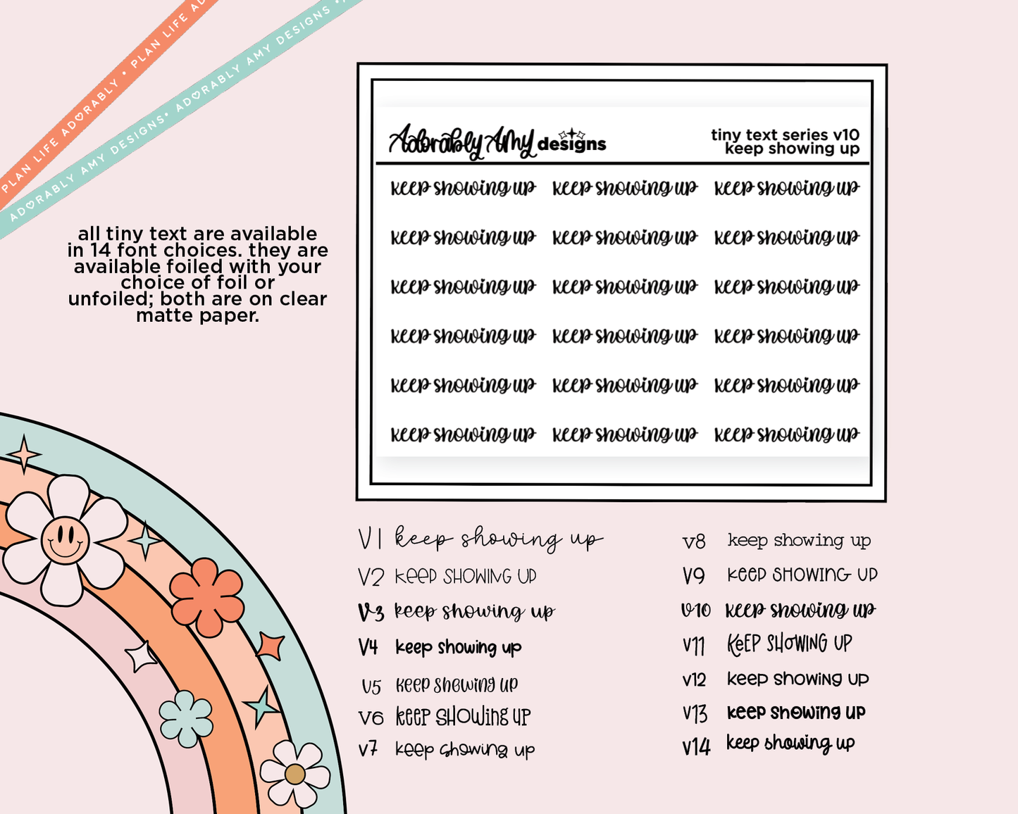 Foiled Tiny Text Series - Keep Showing Up Checklist Size Planner Sticker Sheet