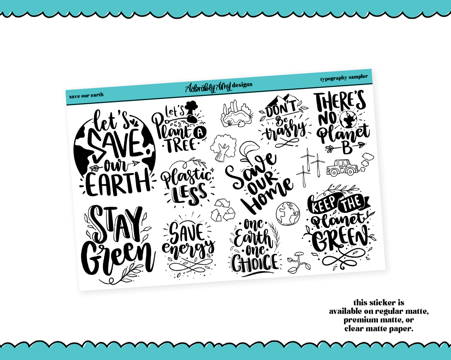 Save our Planet Typography Sampler Planner Stickers for any Planner or Insert