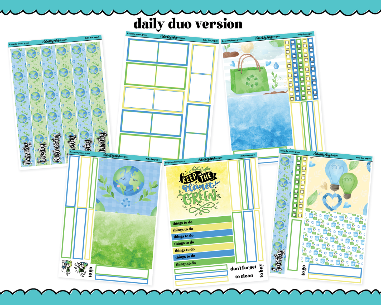 Daily Duo Keep the Planet Green Watercolor Weekly Planner Sticker Kit for Daily Duo Planner