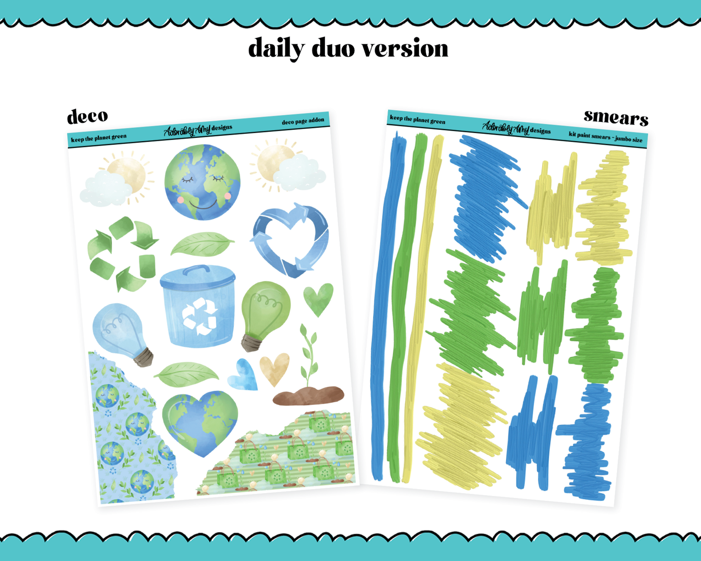 Daily Duo Keep the Planet Green Watercolor Weekly Planner Sticker Kit for Daily Duo Planner