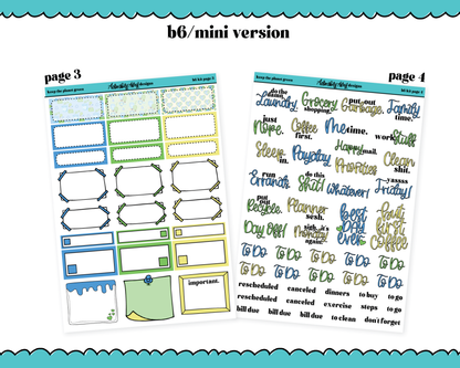 Mini B6 Keep the Planet Green Watercolor Weekly Planner Sticker Kit sized for ANY Vertical Insert