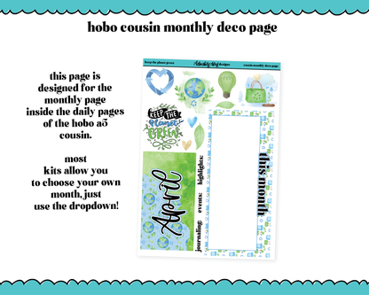 Hobonichi Cousin Monthly Pick Your Month Keep the Planet Green Watercolor Planner Sticker Kit for Hobo Cousin or Similar Planners