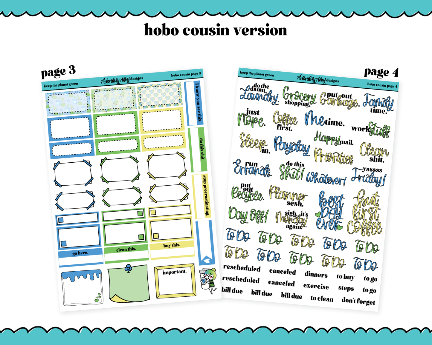 Hobonichi Cousin Weekly Keep the Planet Green Watercolor Planner Sticker Kit for Hobo Cousin or Similar Planners