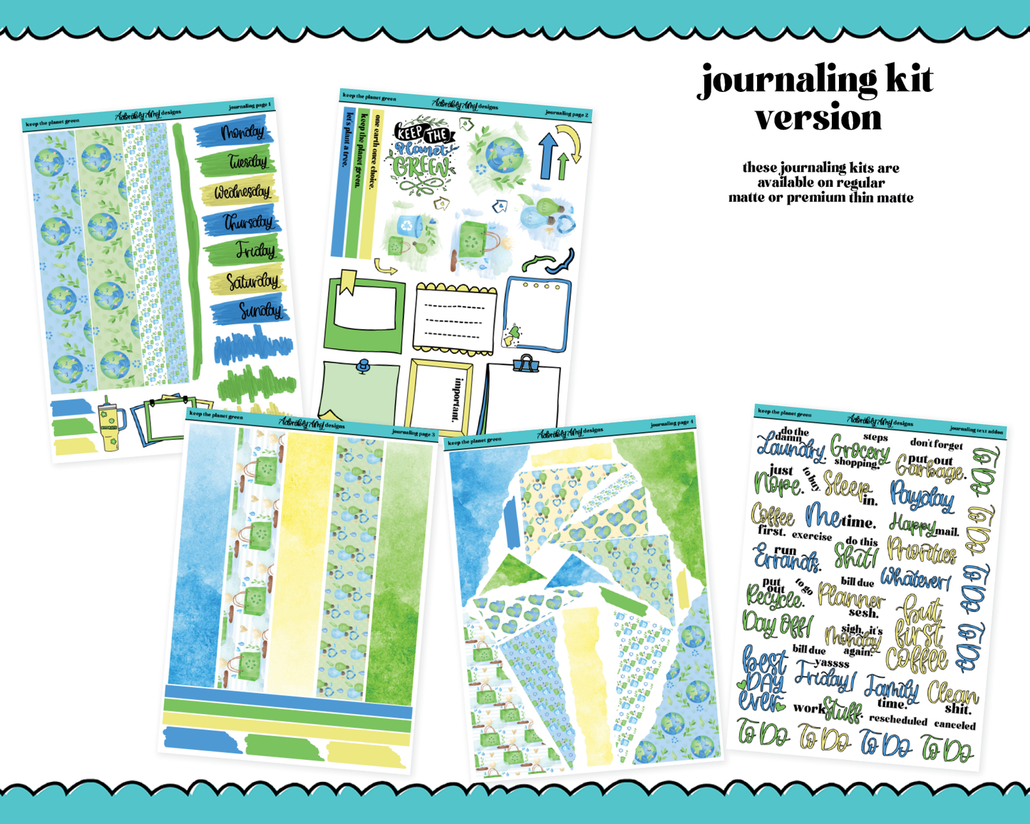 Journaling and Daily Planning Keep the Planet Green Watercolor Planner Sticker Kit