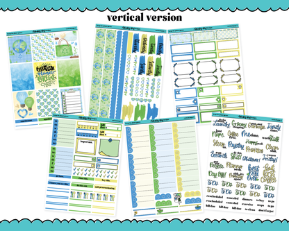 Vertical Keep the Planet Green Watercolor Planner Sticker Kit for Vertical Standard Size Planners or Inserts