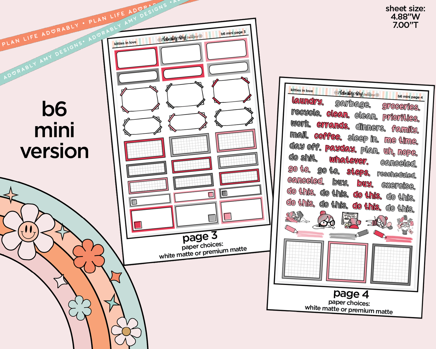 Mini B6 Kitties in Love Planner Sticker Kit sized for ANY Vertical Insert