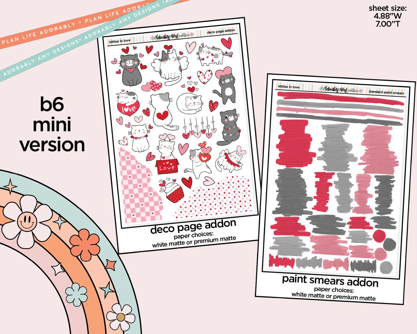 Mini B6 Kitties in Love Planner Sticker Kit sized for ANY Vertical Insert