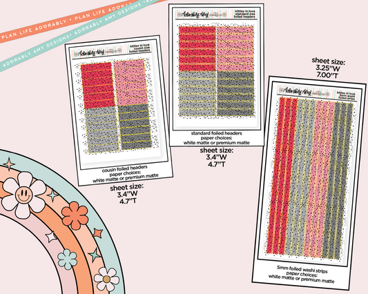 Foiled Kitties in Love Headers or Long Strips Planner Stickers for any Planner or Insert