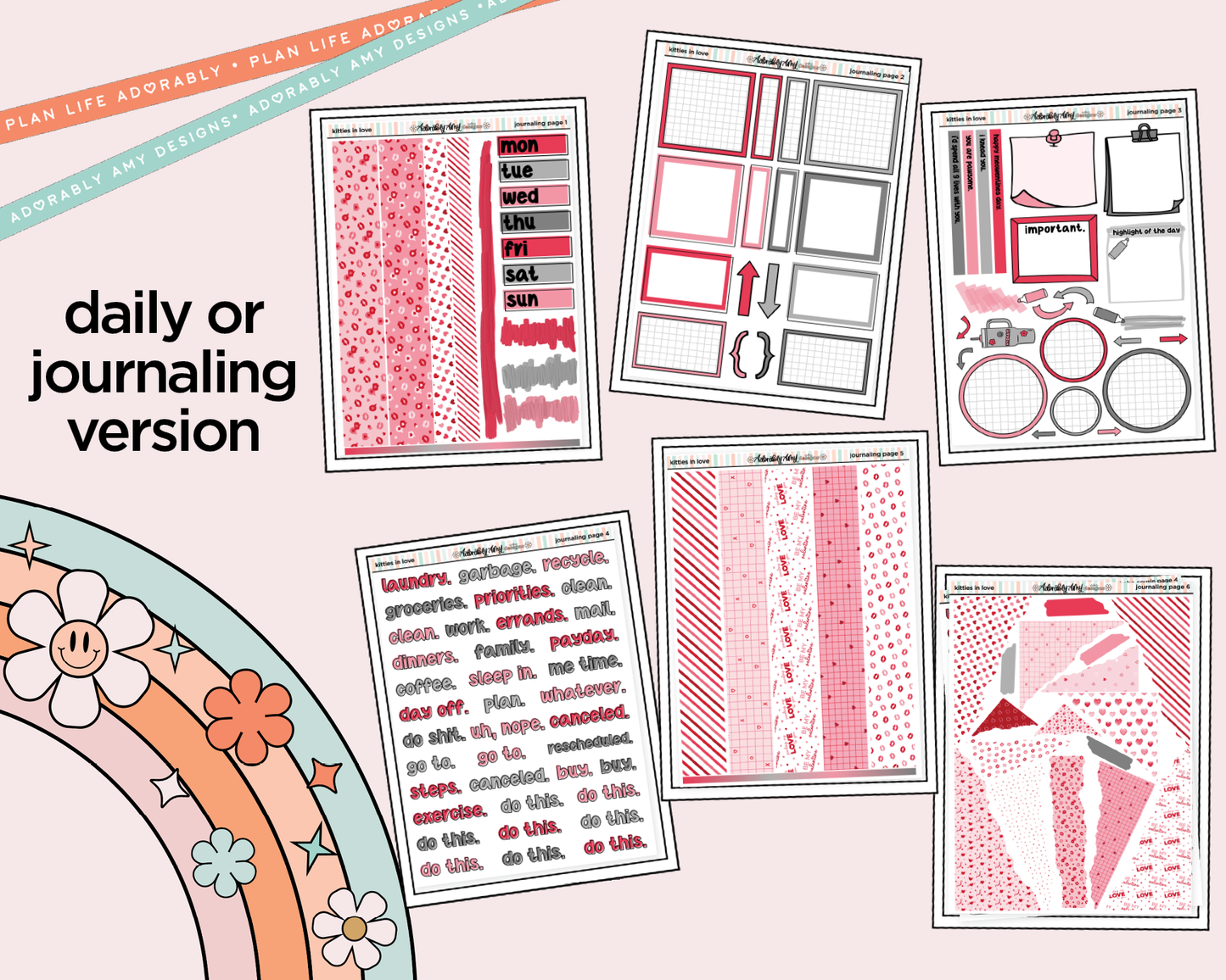 Journaling and Daily Planning Kitties in Love Planner Sticker Kit