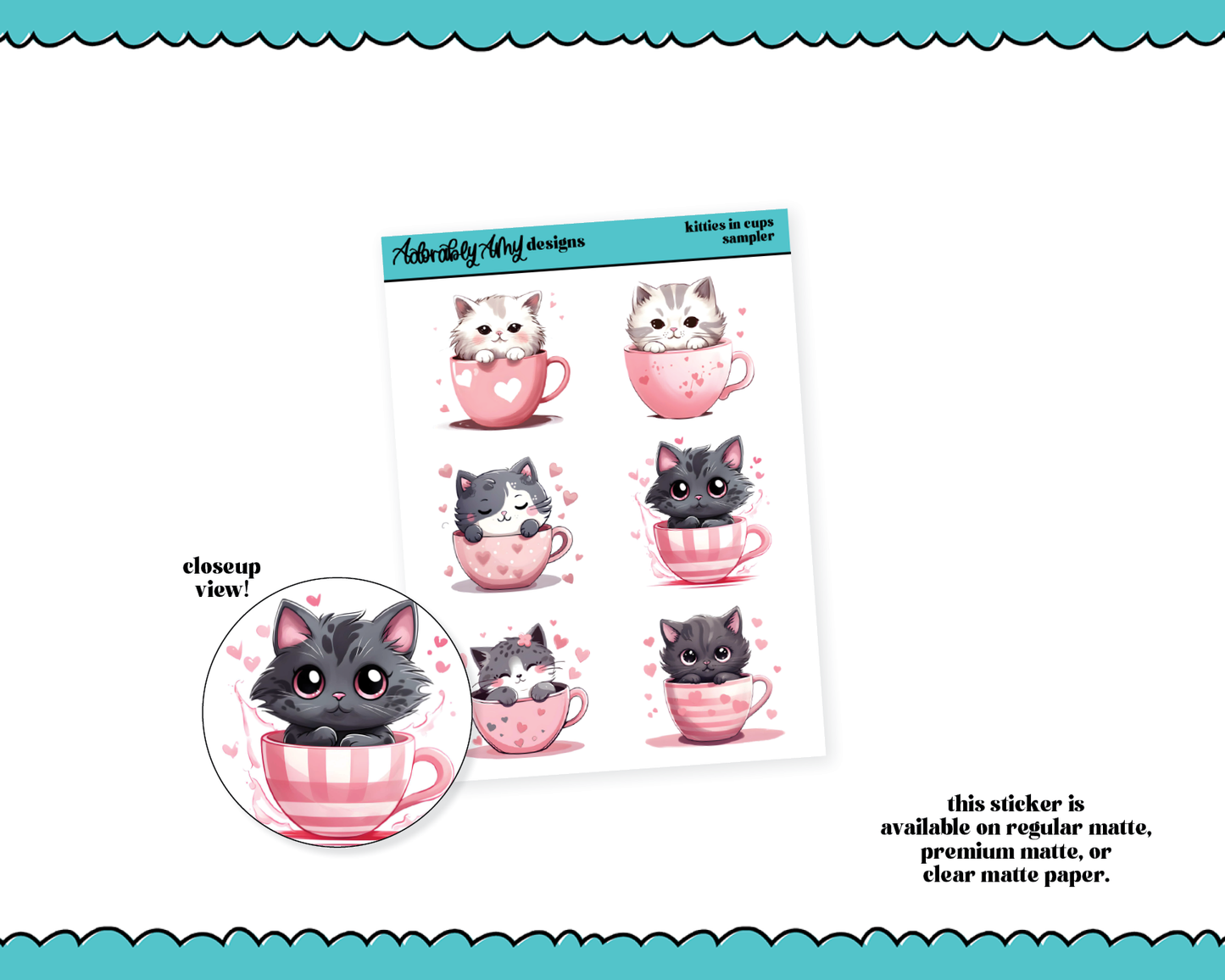 Kitties in Coffee Cups Sampler Planner Stickers for any Planner or Insert