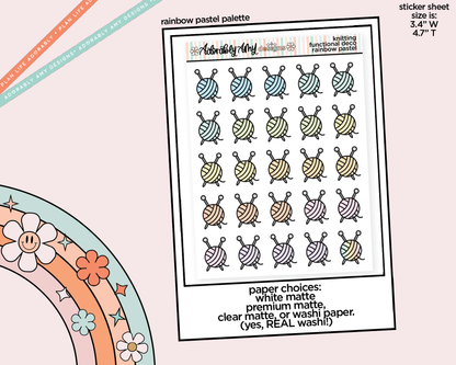Rainbow Knitting Needles and Yarn Ball Doodled Icon Stickers