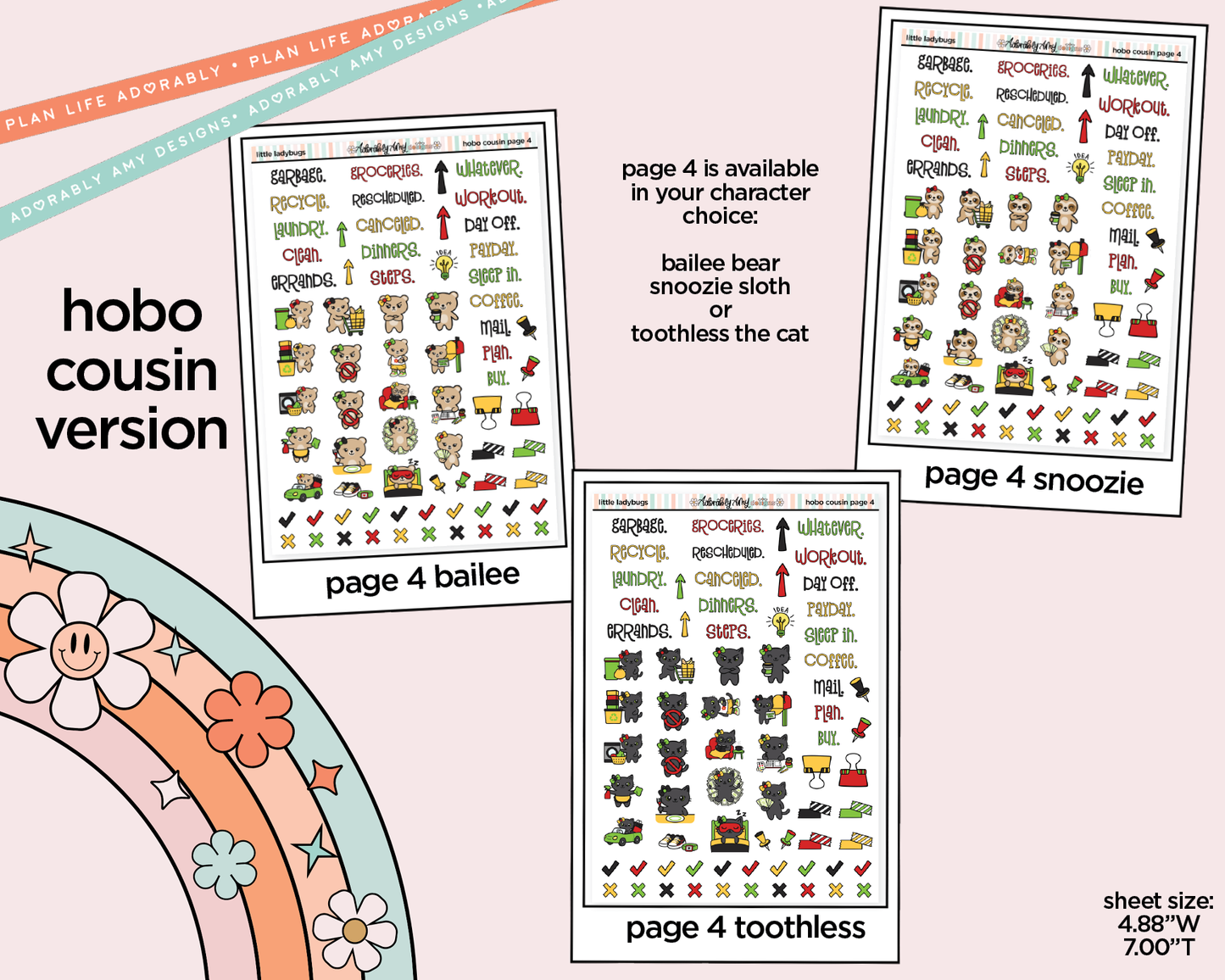 Hobonichi Cousin Weekly Little Ladybugs Planner Sticker Kit for Hobo Cousin or Similar Planners - Adorably Amy Designs