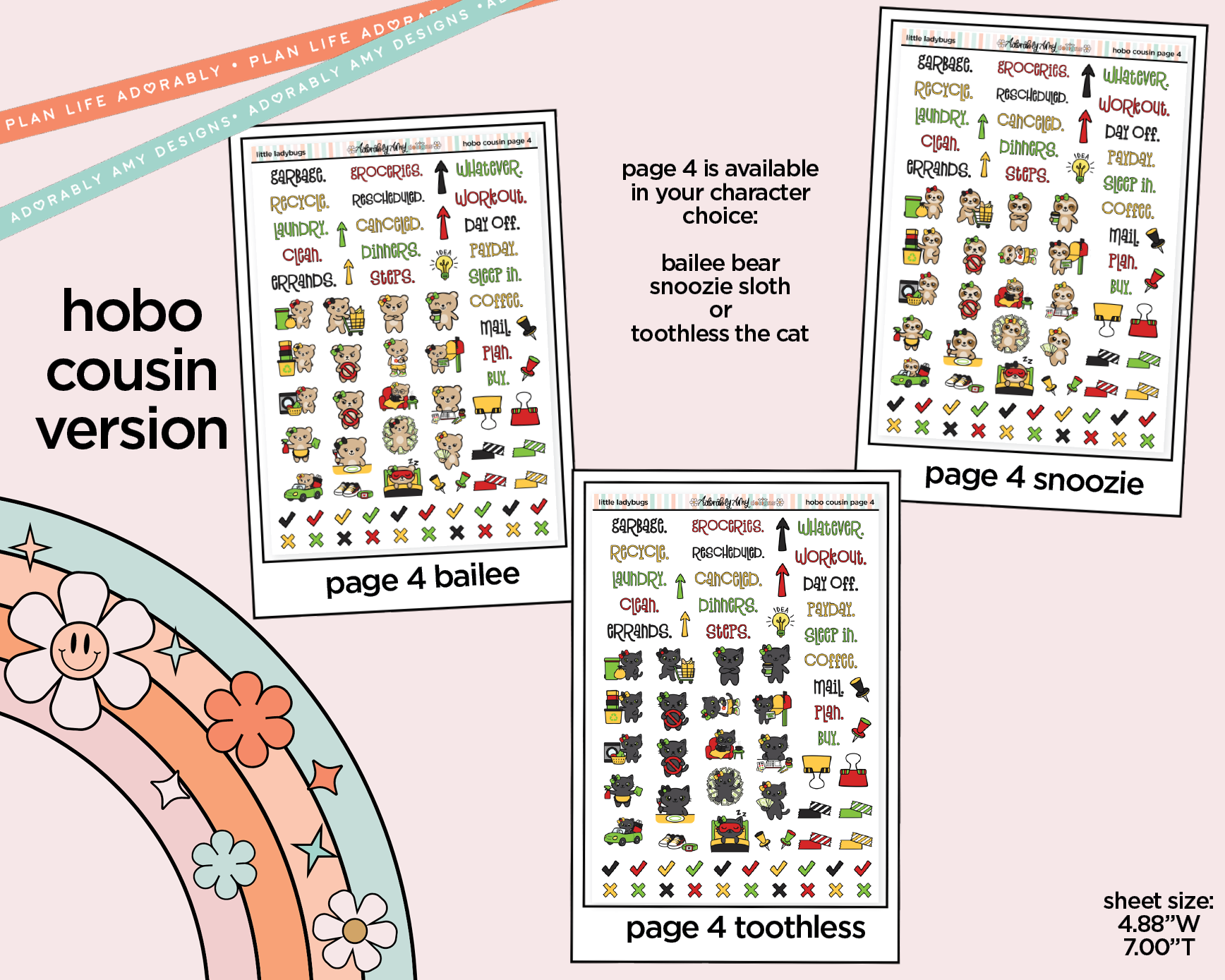 Hobonichi Cousin Weekly Little Ladybugs Planner Sticker Kit for Hobo Cousin or Similar Planners - Adorably Amy Designs
