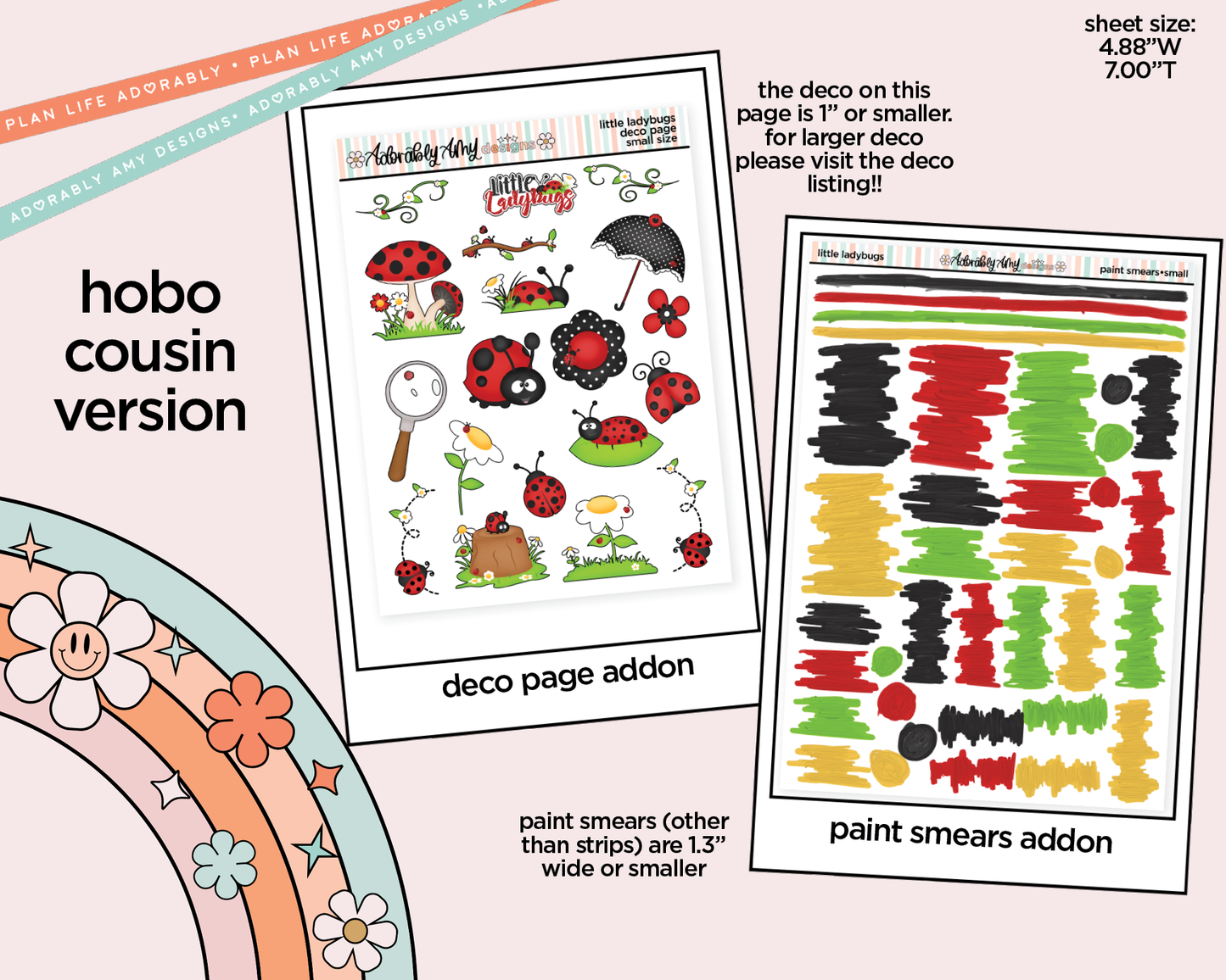 Hobonichi Cousin Weekly Little Ladybugs Planner Sticker Kit for Hobo Cousin or Similar Planners - Adorably Amy Designs