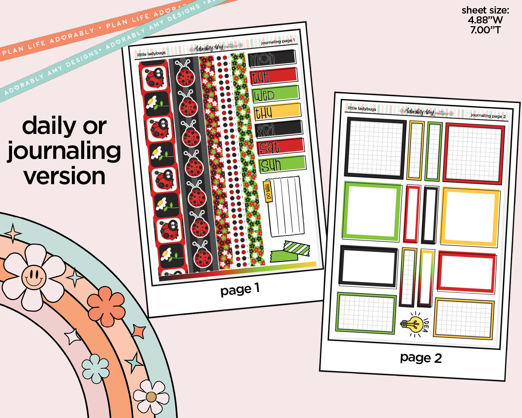 Journaling and Daily Planning Little Ladybugs Bowling Planner Sticker Kit - Adorably Amy Designs