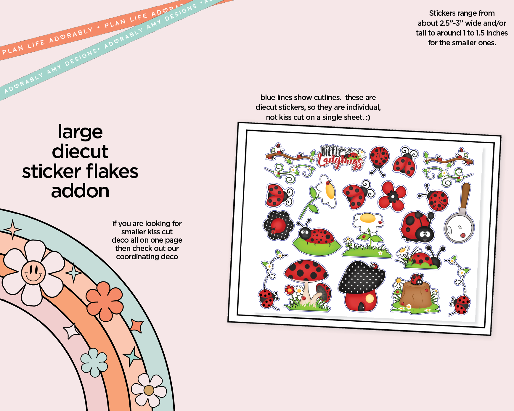 Journaling and Daily Planning Little Ladybugs Bowling Planner Sticker Kit - Adorably Amy Designs
