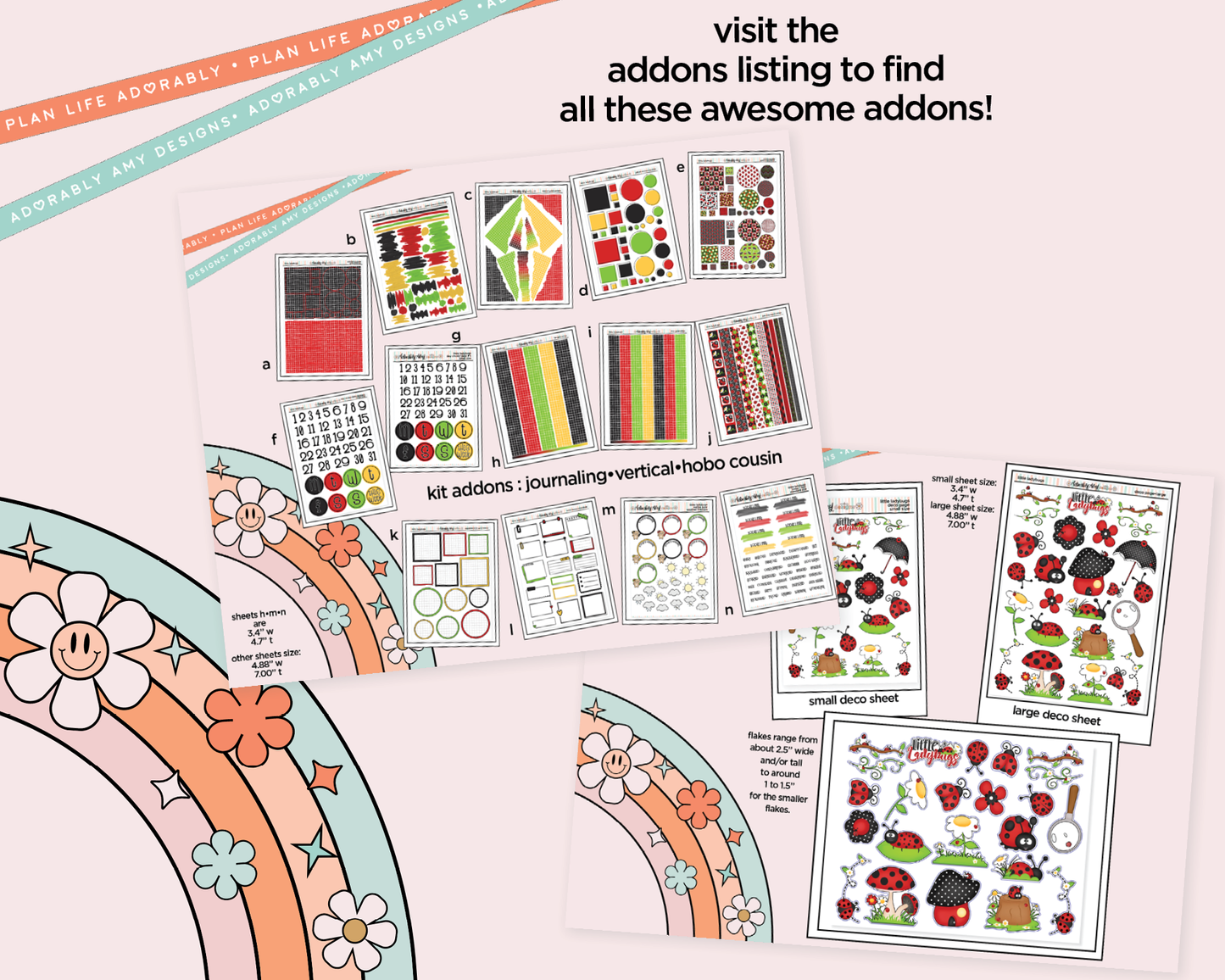 Hobonichi Cousin Weekly Little Ladybugs Planner Sticker Kit for Hobo Cousin or Similar Planners - Adorably Amy Designs
