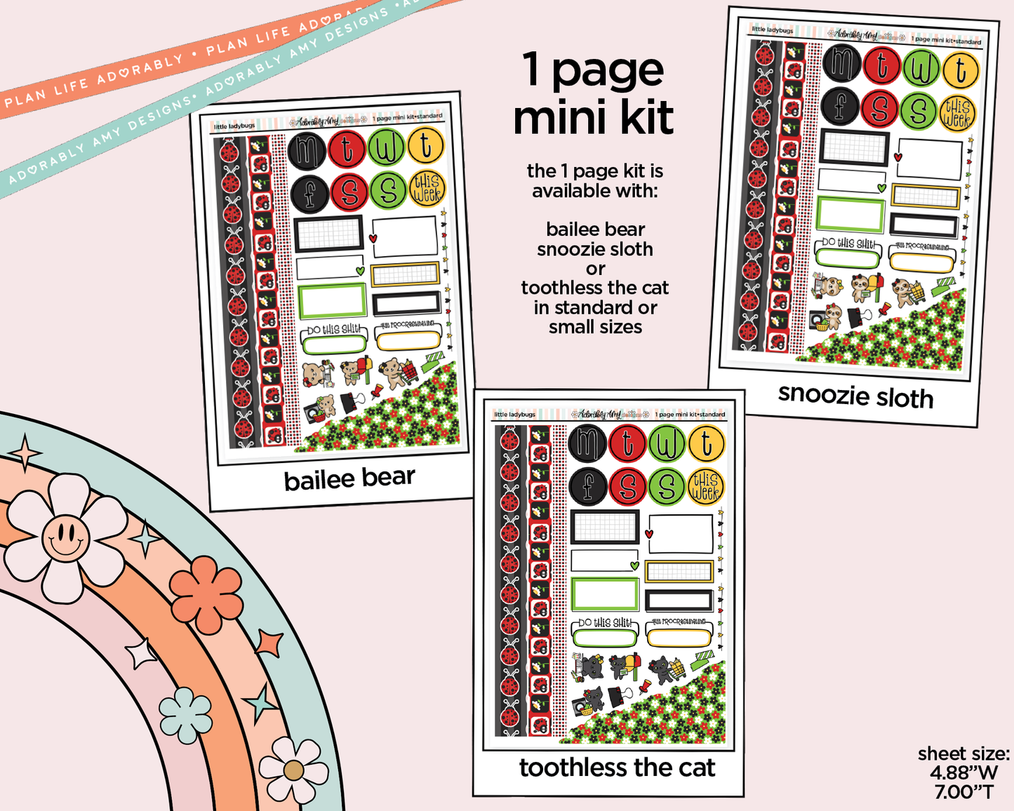 One Page Mini Kit Little Ladybugs Planner Sticker Kit - Two Sizes Available - Adorably Amy Designs