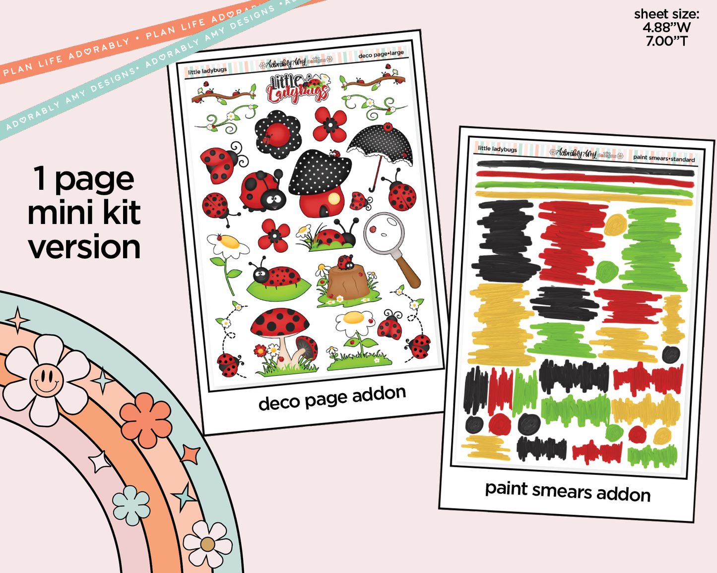 One Page Mini Kit Little Ladybugs Planner Sticker Kit - Two Sizes Available - Adorably Amy Designs