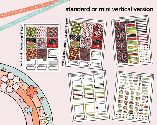 Vertical Little Ladybugs Sticker Kit for Vertical Standard Size Planners or Insert - Adorably Amy Designs