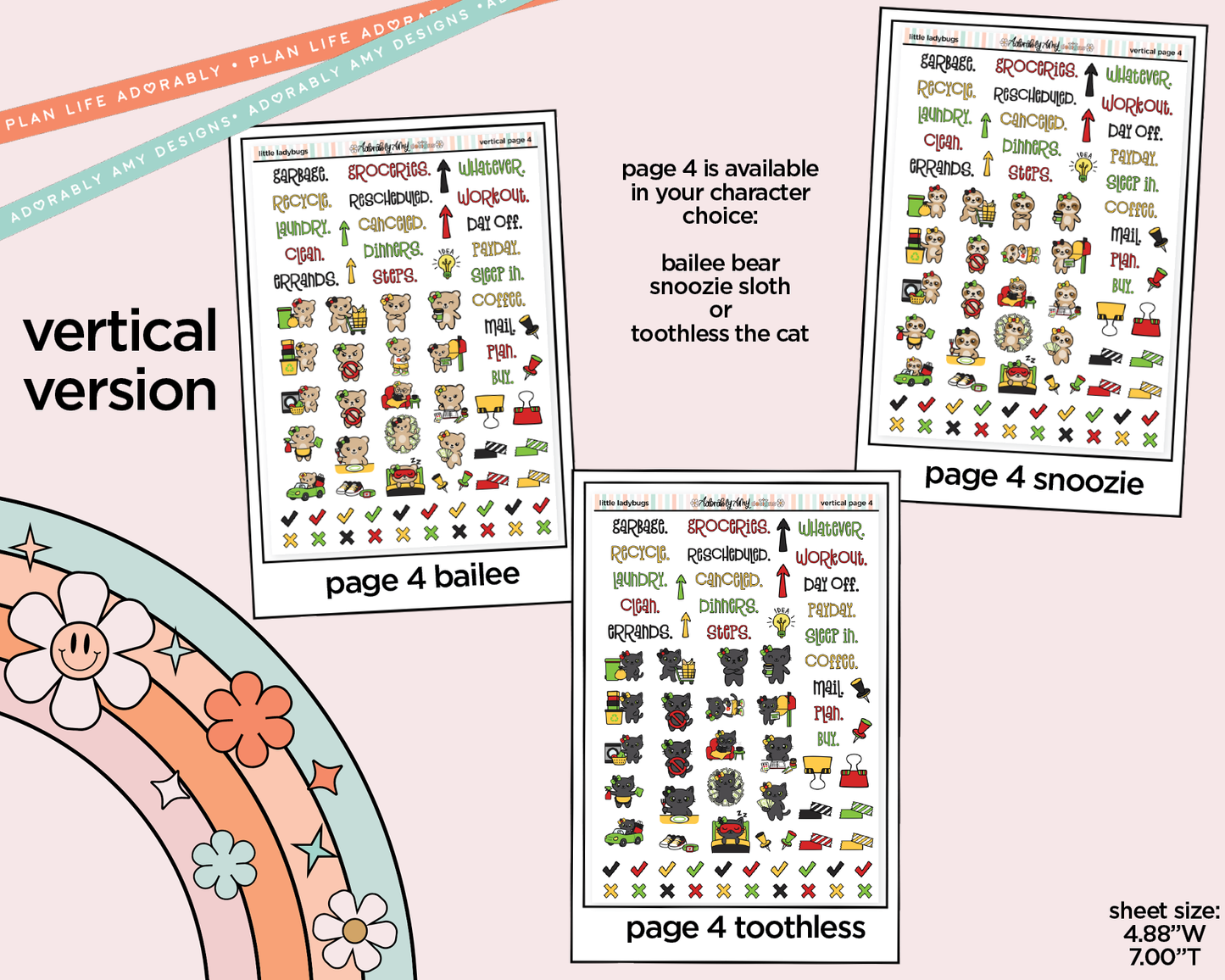 Vertical Little Ladybugs Sticker Kit for Vertical Standard Size Planners or Insert - Adorably Amy Designs