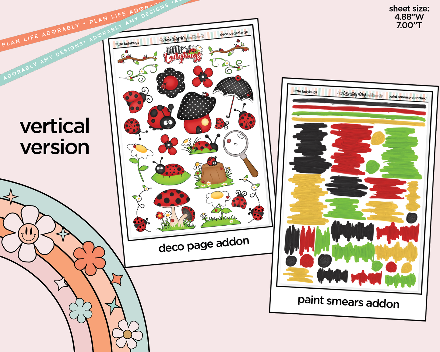 Vertical Little Ladybugs Sticker Kit for Vertical Standard Size Planners or Insert - Adorably Amy Designs