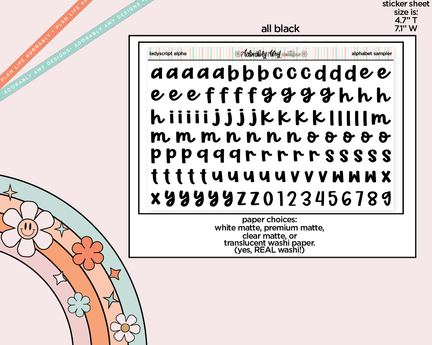 Ladyscript Alphabet Stickers Deco Typography Sampler Planner Stickers