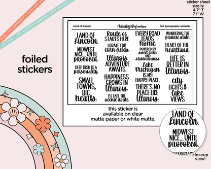 Foiled Land of Lincoln Deco Typography Sampler Planner Stickers