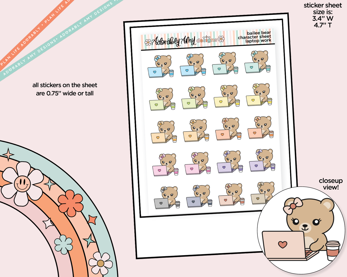 Bailee Bear Laptop Work Decoration Character Planner Stickers
