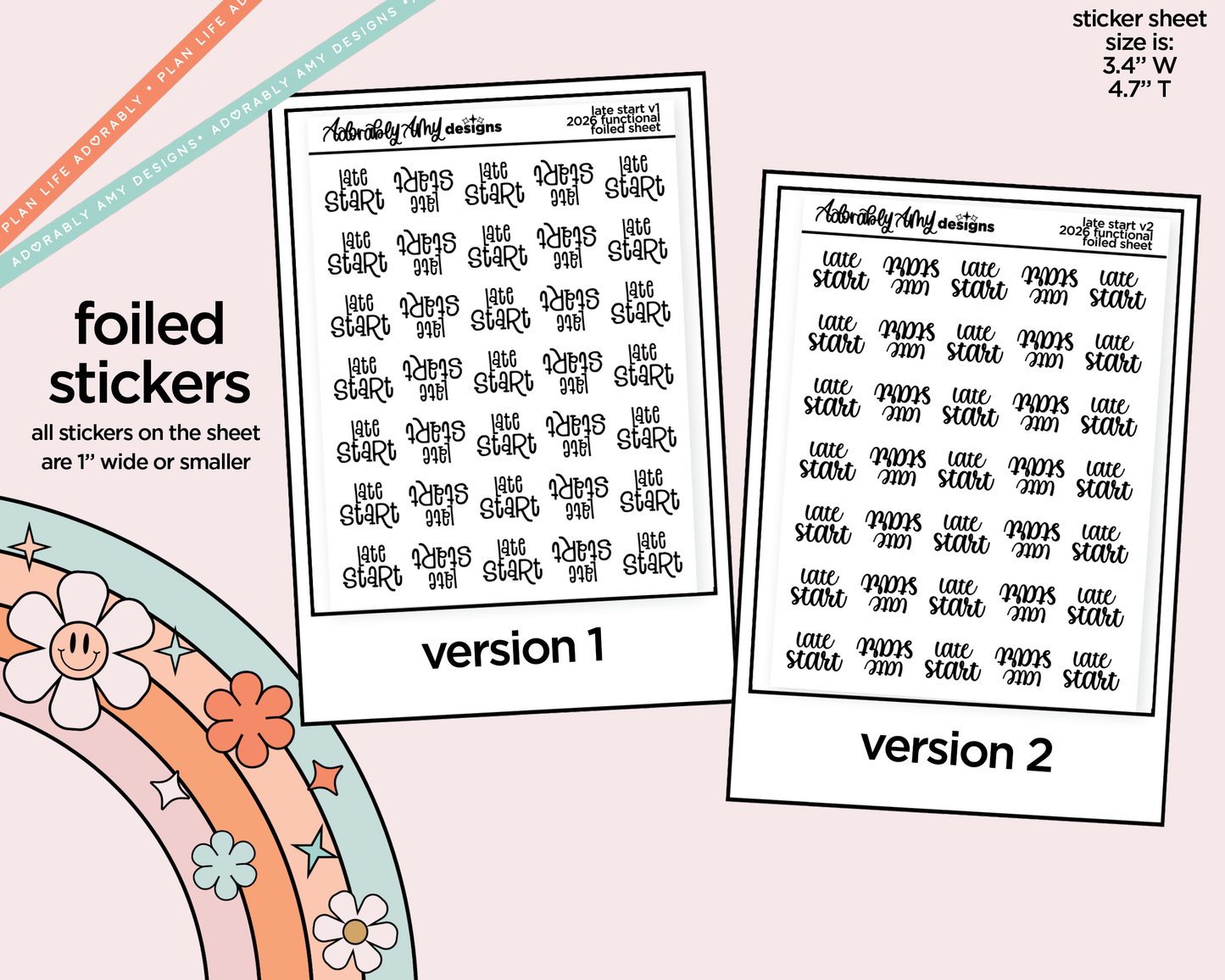 Foiled School Late Start 2026 - 2 Versions Reminder Typography Planner Stickers