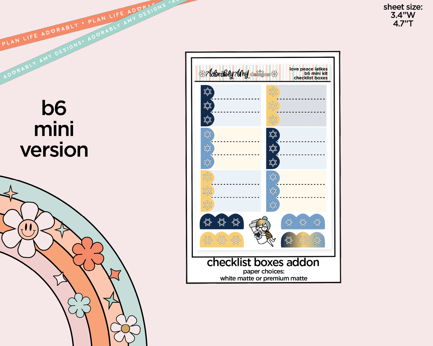 Mini B6 Love Peace Latkes Planner Sticker Kit sized for ANY Vertical Insert