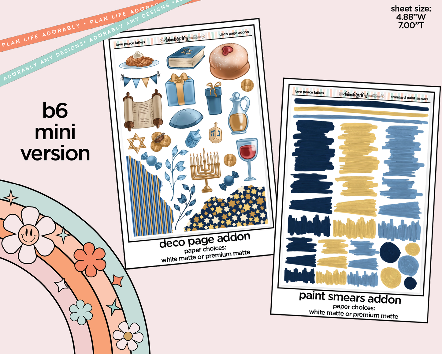 Mini B6 Love Peace Latkes Planner Sticker Kit sized for ANY Vertical Insert