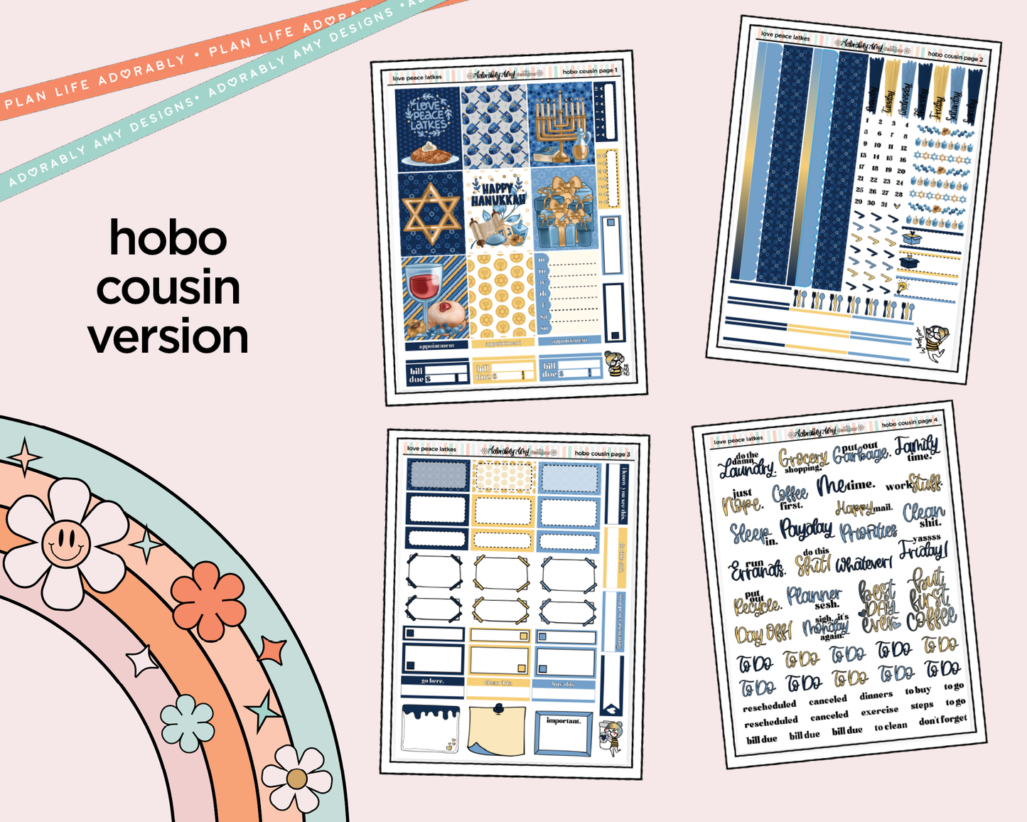 Hobonichi Cousin Weekly Love Peace Latkes Planner Sticker Kit for Hobo Cousin or Similar Planners