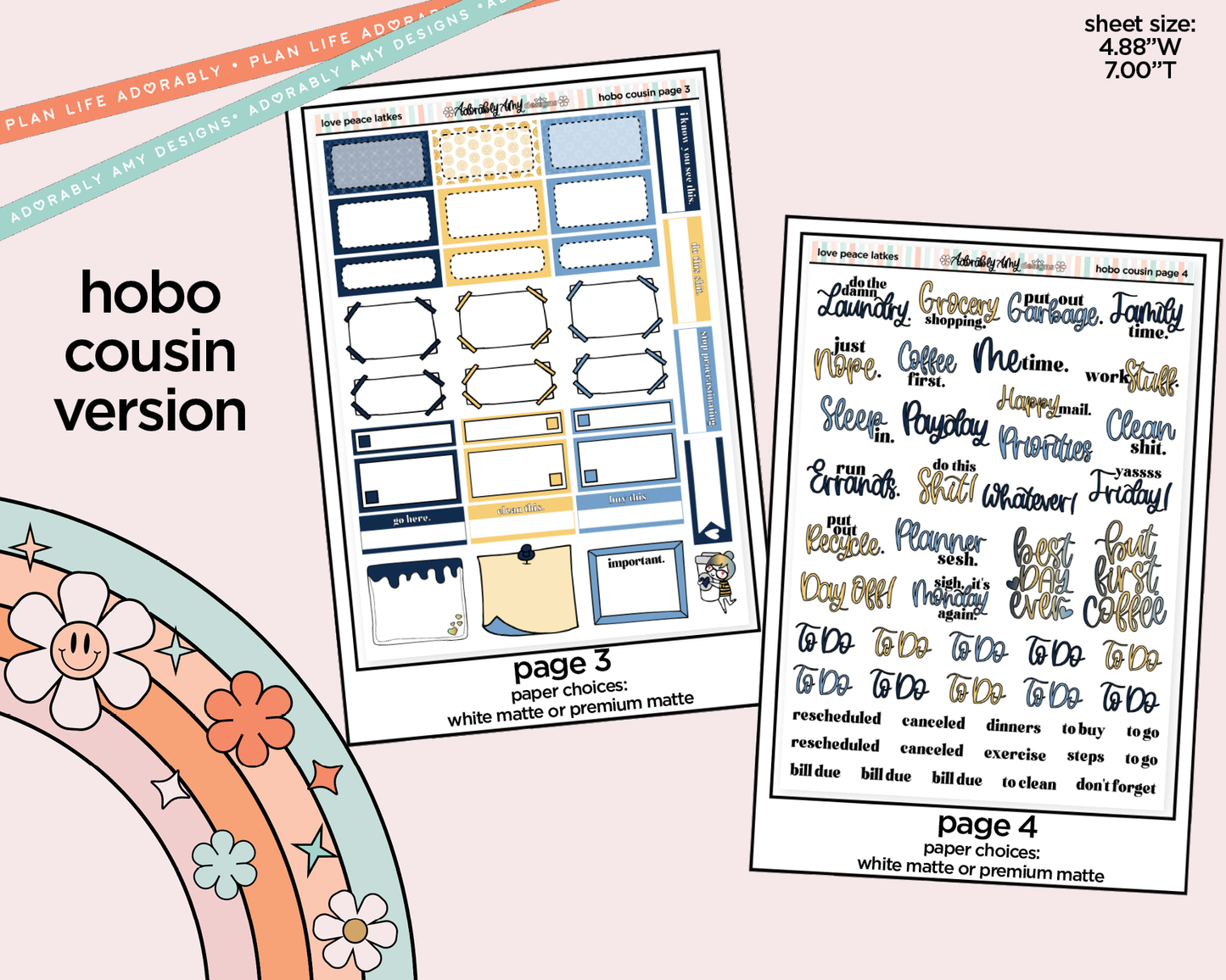 Hobonichi Cousin Weekly Love Peace Latkes Planner Sticker Kit for Hobo Cousin or Similar Planners