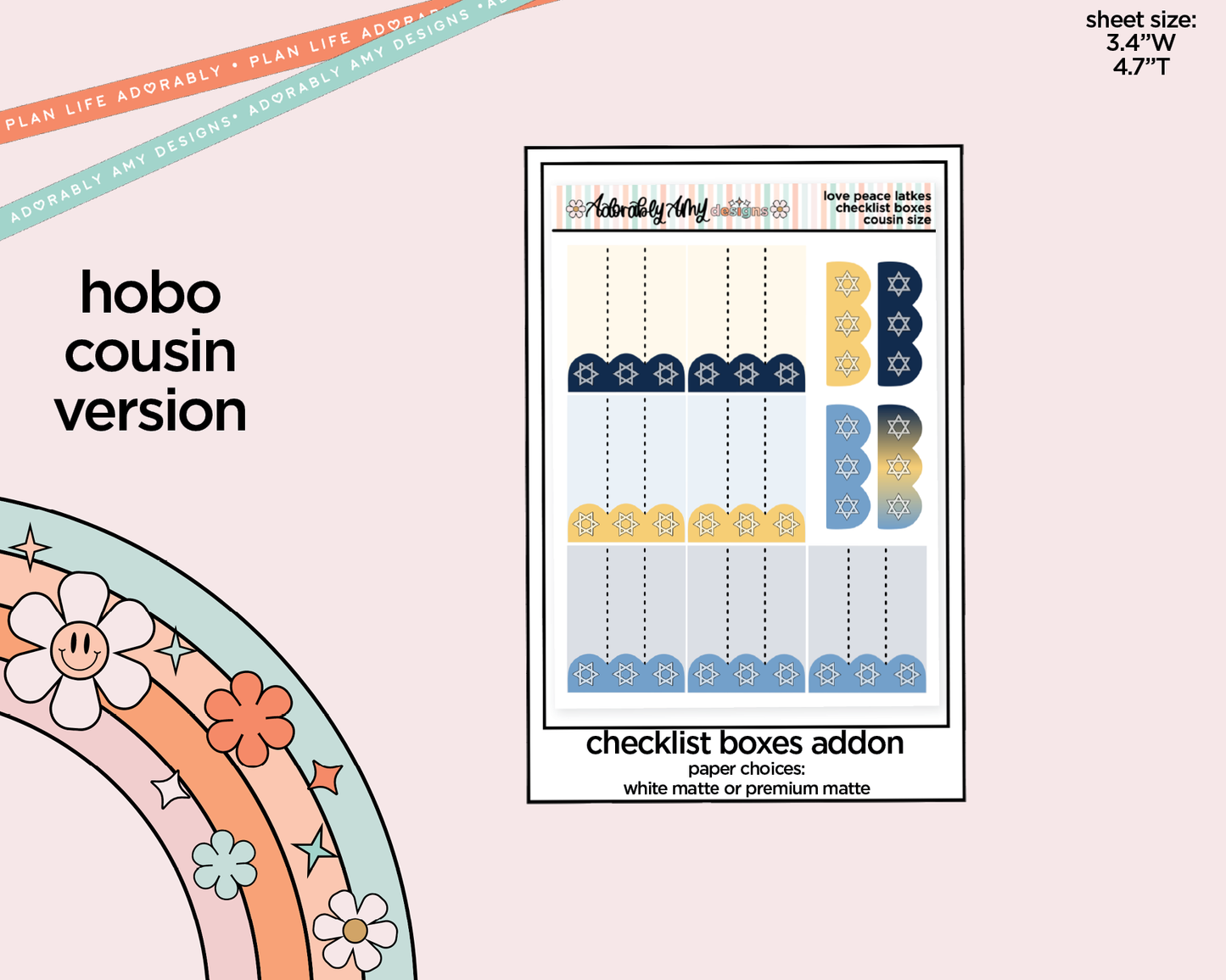 Hobonichi Cousin Weekly Love Peace Latkes Planner Sticker Kit for Hobo Cousin or Similar Planners