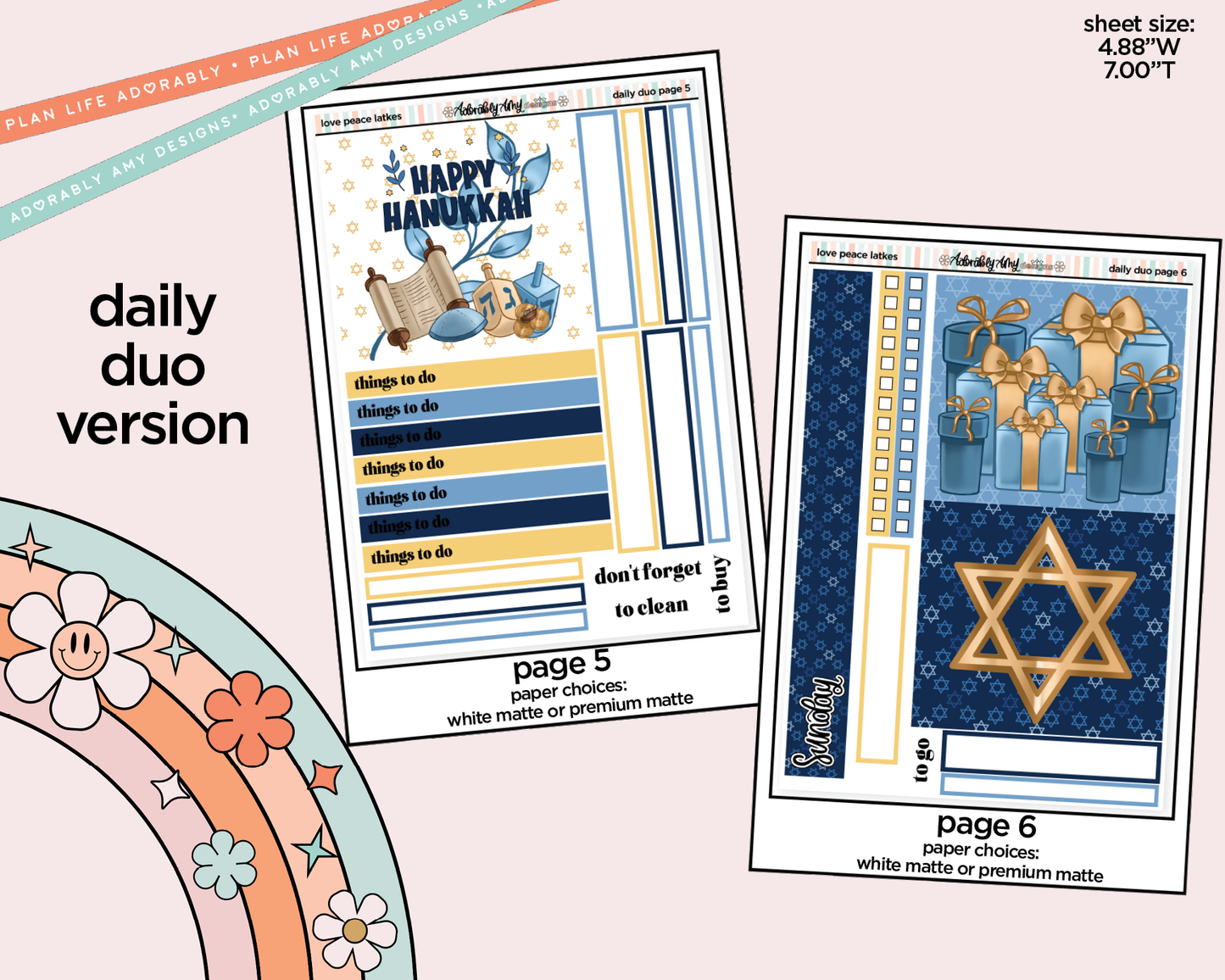 Daily Duo Love Peace Latkes Weekly Planner Sticker Kit for Daily Duo Planner