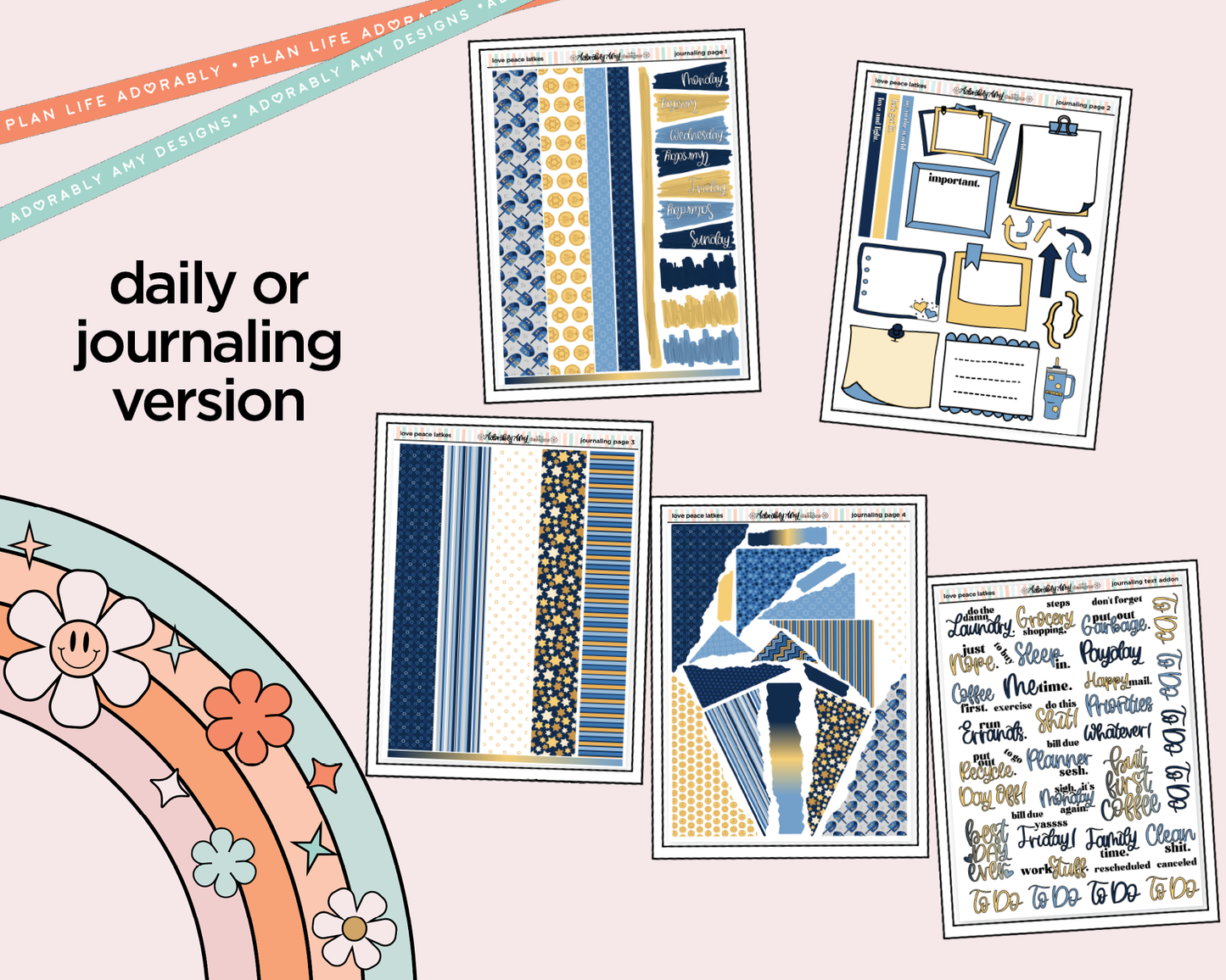 Journaling and Daily Planning Love Peace Latkes Planner Sticker Kit