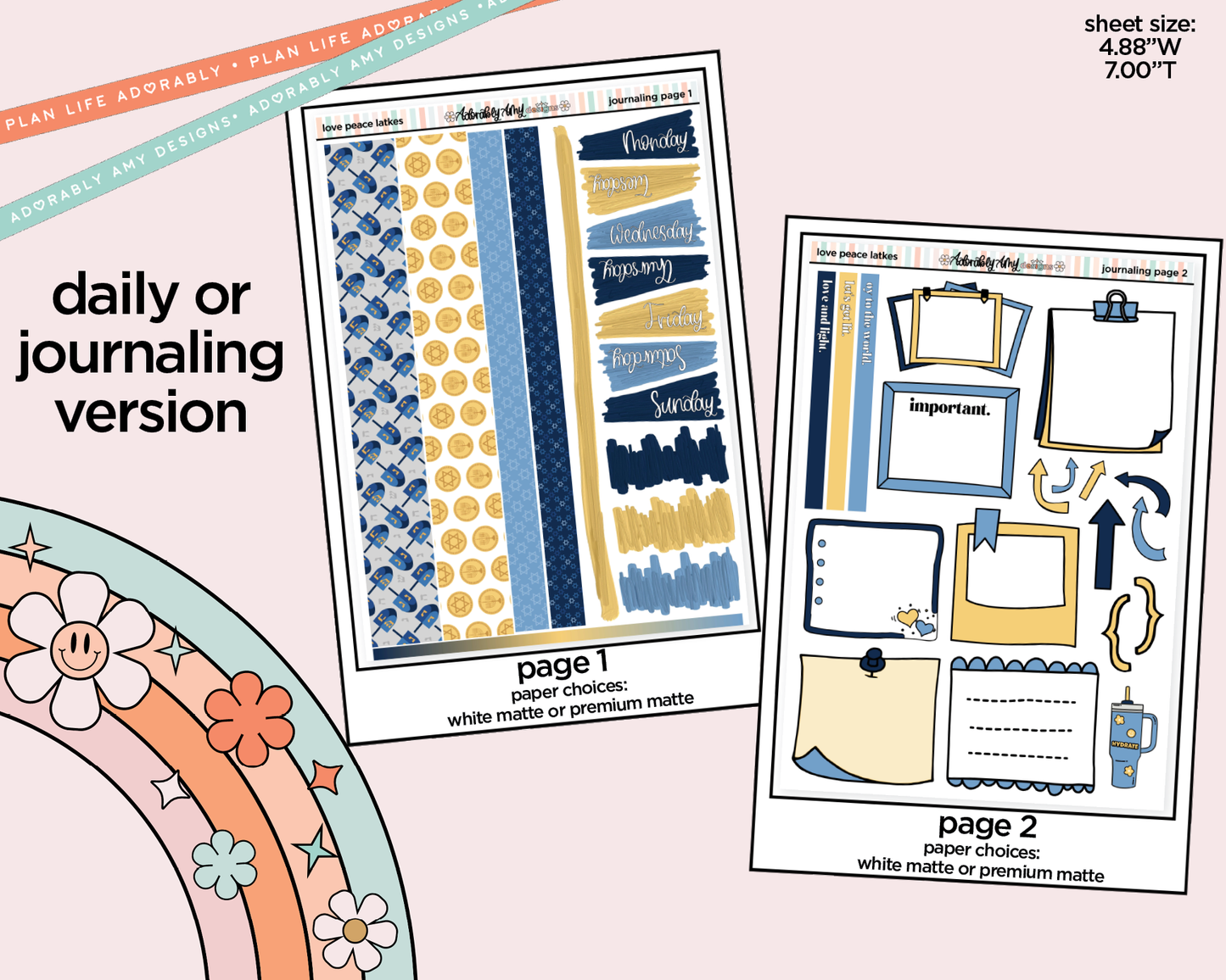 Journaling and Daily Planning Love Peace Latkes Planner Sticker Kit