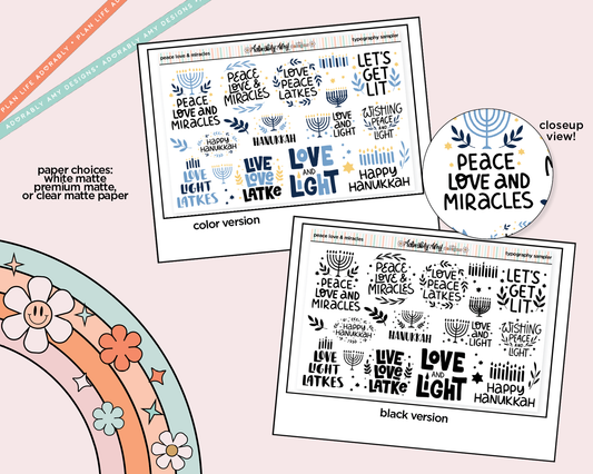 Peace Love & Miracles Deco Typography Sampler Planner Stickers