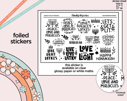 Foiled Peace Love & Miracles Deco Typography Sampler Planner Stickers