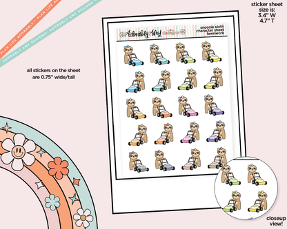 Snoozie Sloth Lawnwork - Mow Lawn Decoration Character Planner Stickers - Adorably Amy Designs
