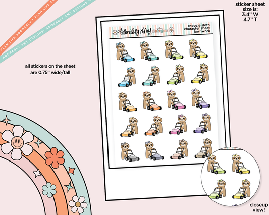 Snoozie Sloth Lawnwork - Mow Lawn Decoration Character Planner Stickers - Adorably Amy Designs