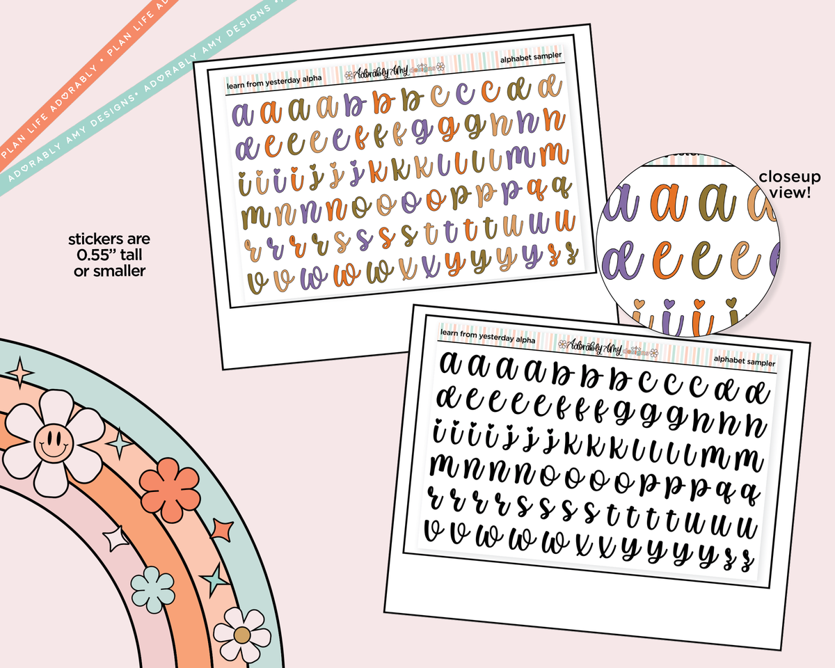 Learn From Yesterday Alphabet Stickers Deco Typography Sampler Planner Stickers - Adorably Amy Designs