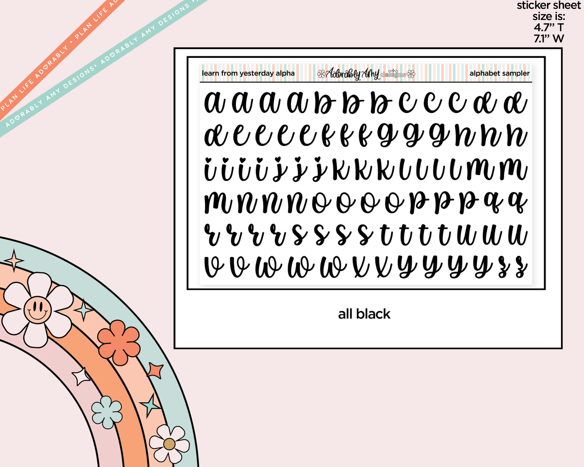 Learn From Yesterday Alphabet Stickers Deco Typography Sampler Planner Stickers - Adorably Amy Designs