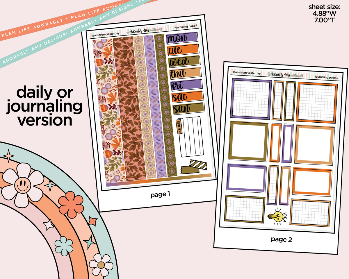 Journaling and Daily Planning Learn From Yesterday Planner Sticker Kit - Adorably Amy Designs