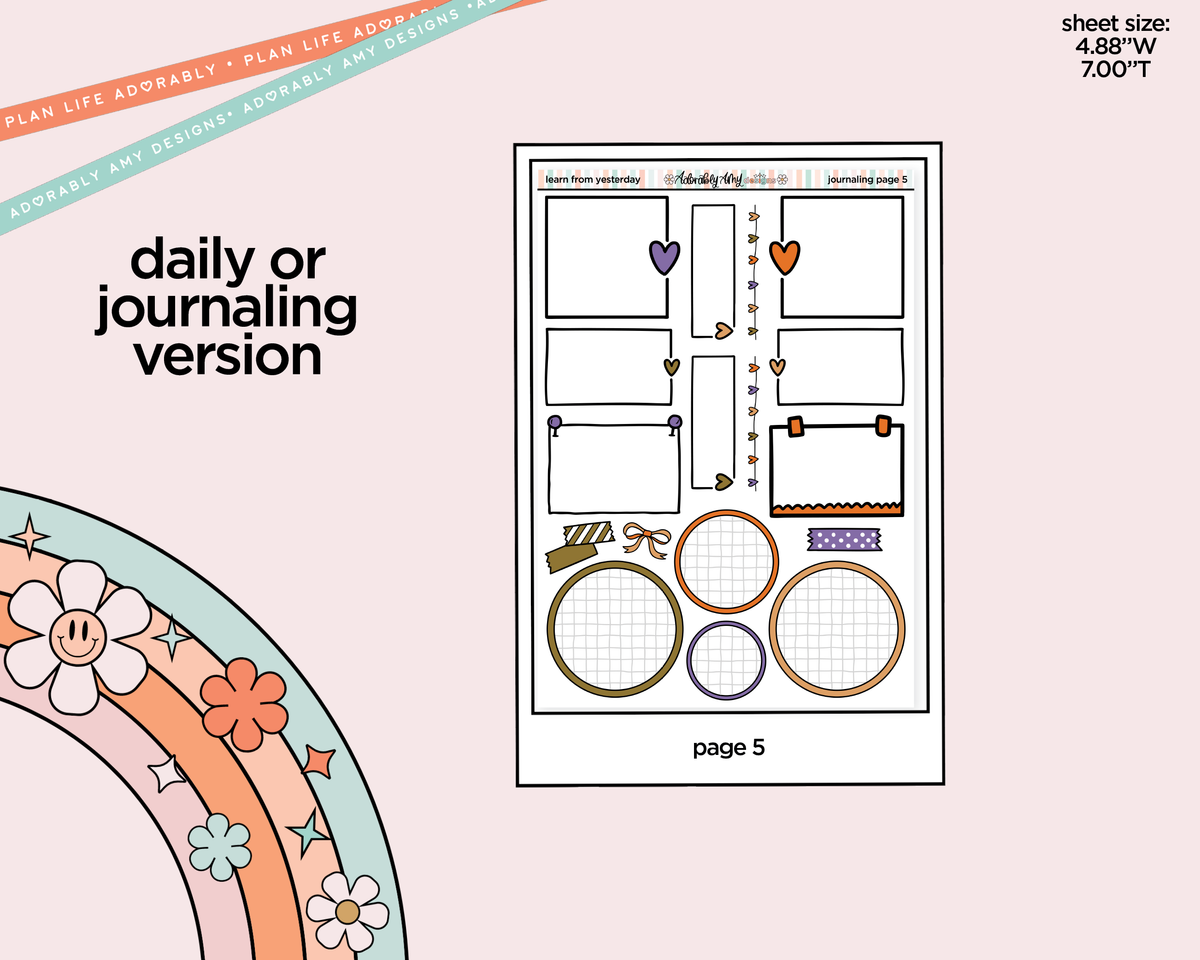Journaling and Daily Planning Learn From Yesterday Planner Sticker Kit - Adorably Amy Designs