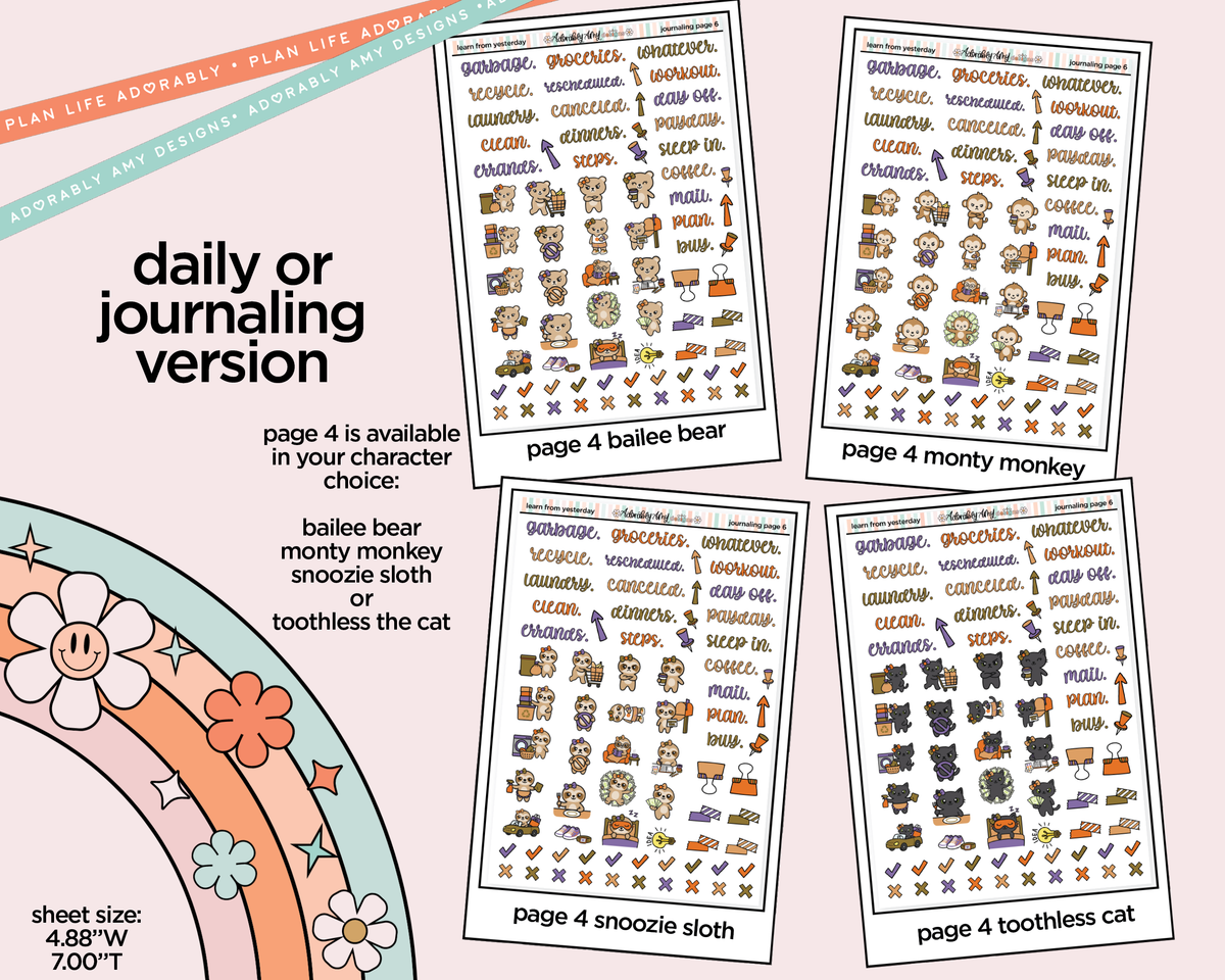 Journaling and Daily Planning Learn From Yesterday Planner Sticker Kit - Adorably Amy Designs