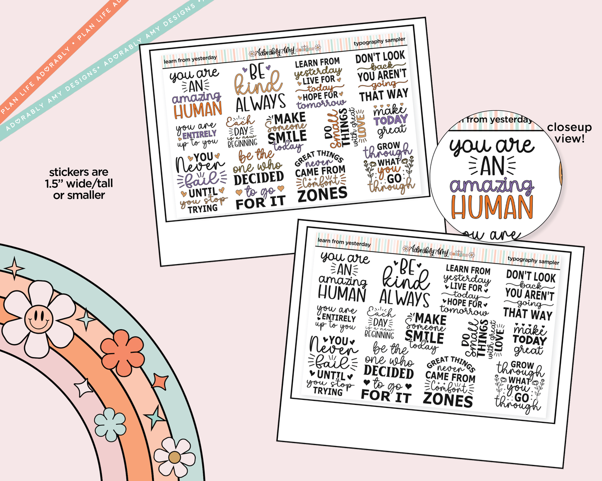 Learn From Yesterday Typography Sampler Planner Stickers - Adorably Amy Designs