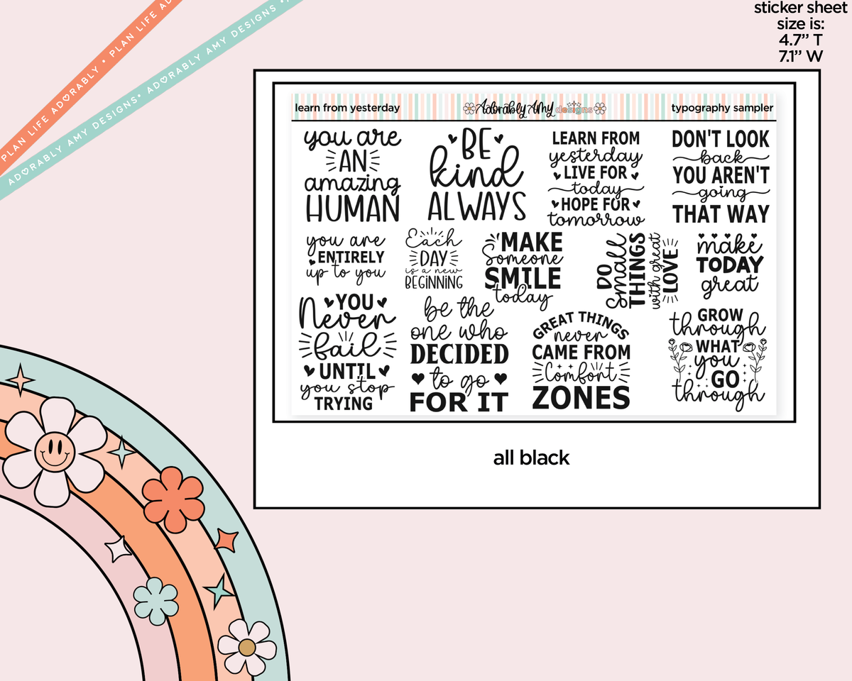 Learn From Yesterday Typography Sampler Planner Stickers - Adorably Amy Designs
